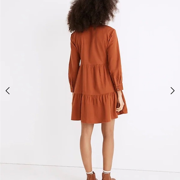 Madewell Flannel Button Placket Tiered Mini Dress Rust Orange Ruffled Dress Sz M - Picture 3 of 14